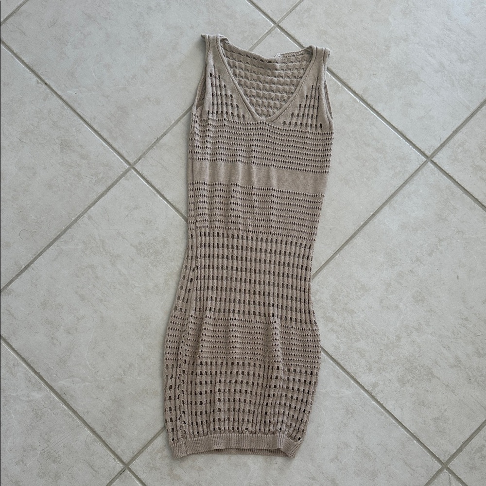 Sleeveless Knit Coverup Dress in Beige